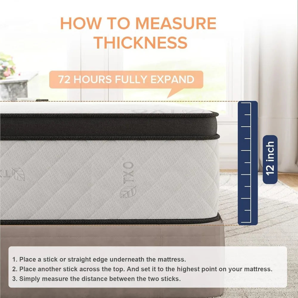 Ljustra King Hybrid Mattress 12 Inch Pocket Coils Medium Firm Edge Support