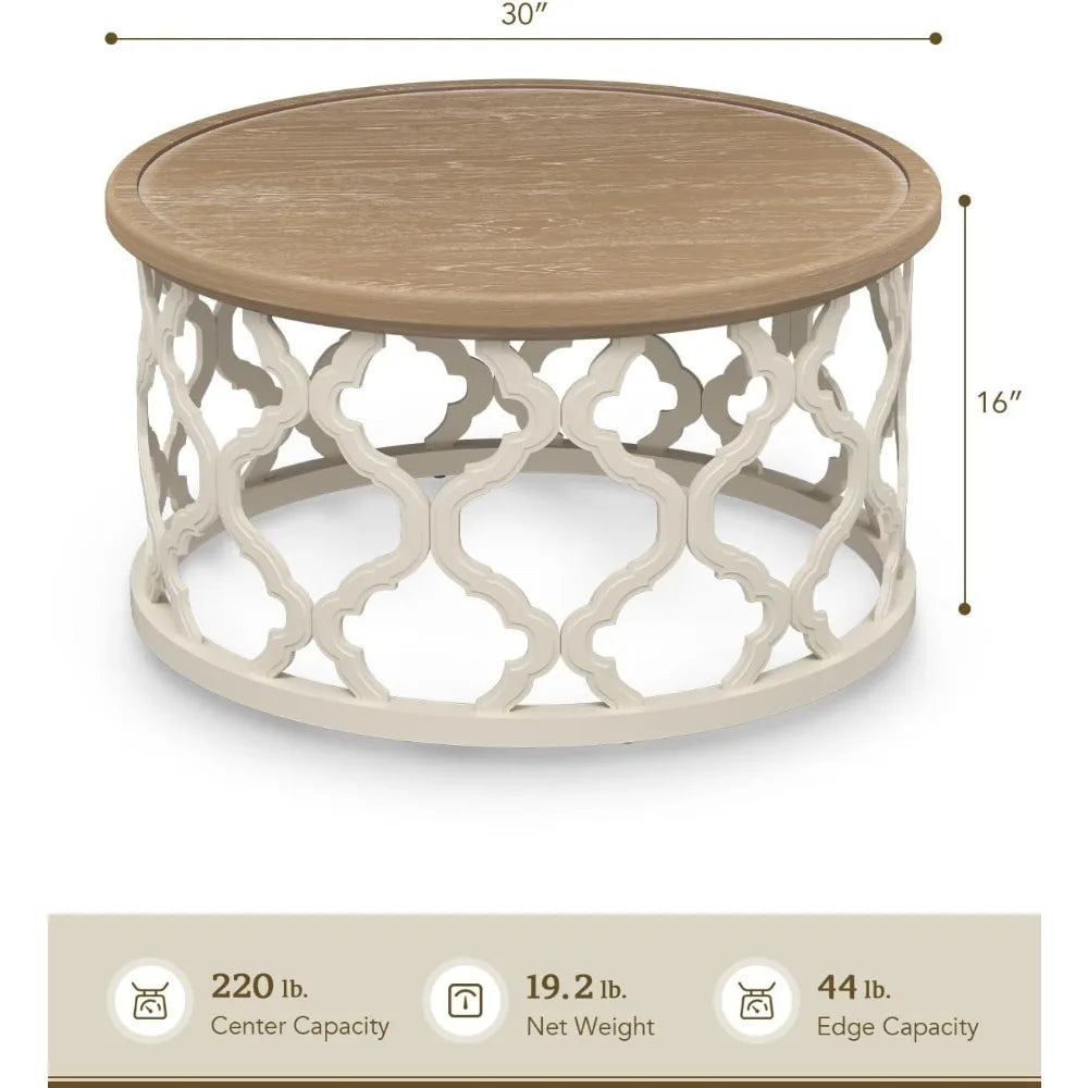 Farmhouse Round Coffee Table Vintage Storage French Country Style