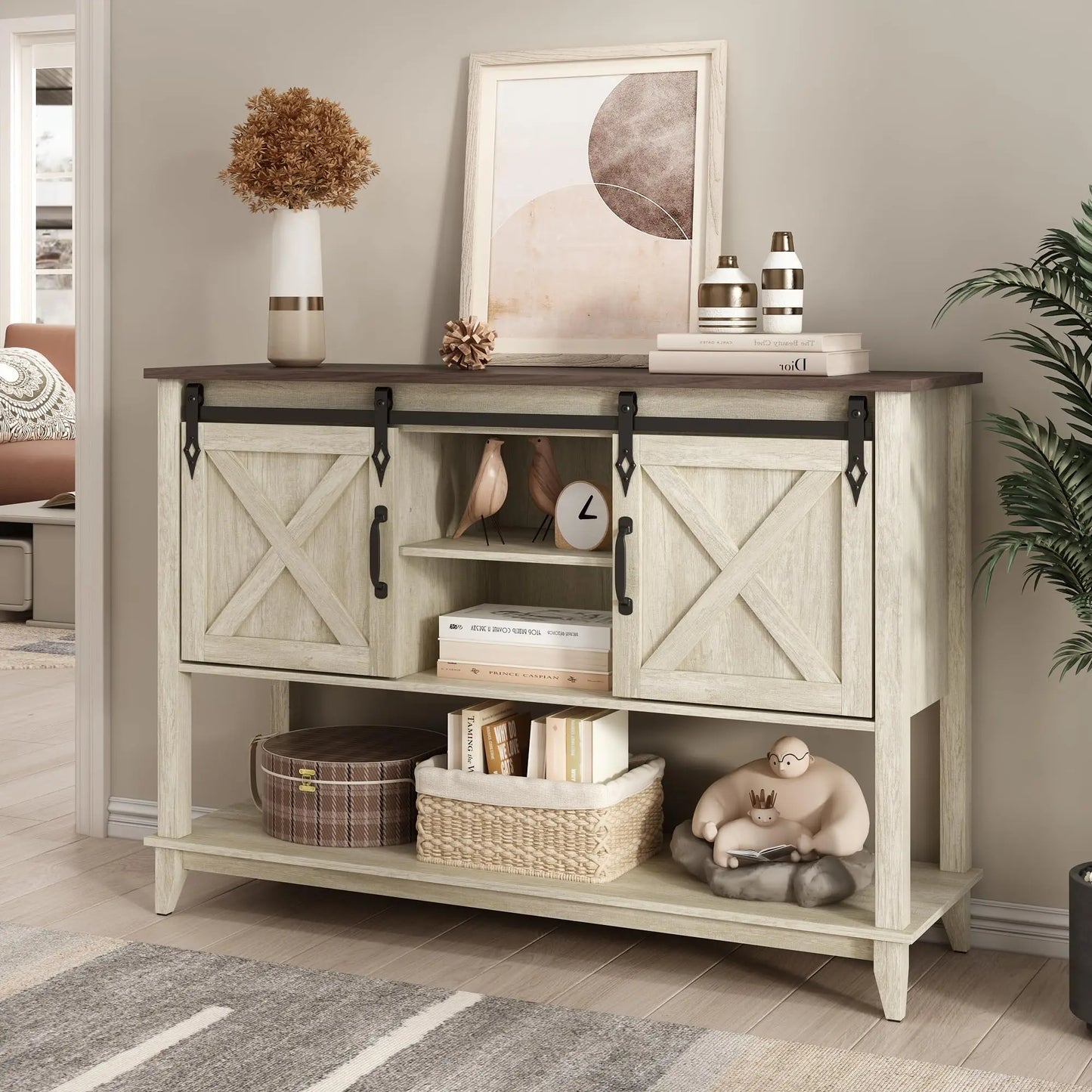 Vabches Entryway Table Sliding Barn Door Console Adjustable Storage