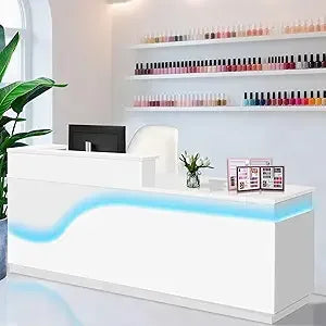 Modern Reception Desk with Lockable Drawers and Storage Compartments