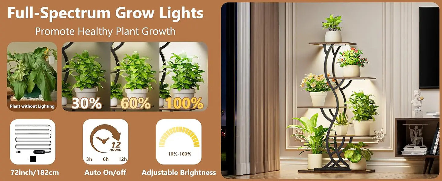 Indoor Plant Stand with Grow Lights 5-Tiered Metal Shelf Rack