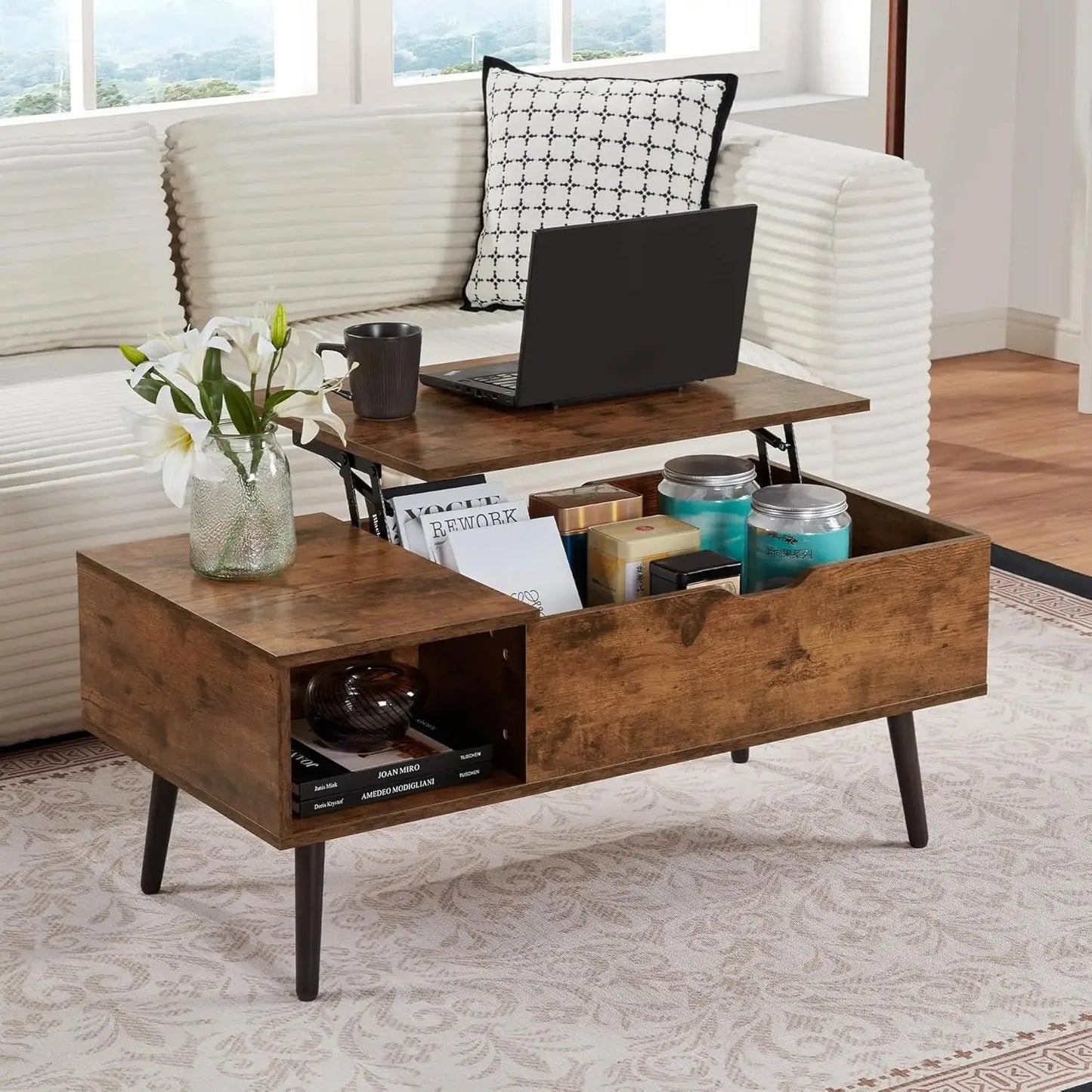 39 Inch Lift Top Coffee Table with Hidden Storage Compartment Modern Design