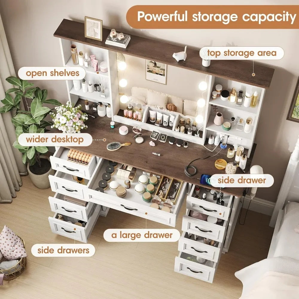 Ljustra Vanity Desk with Mirror and Lights Large Makeup Table with Storage