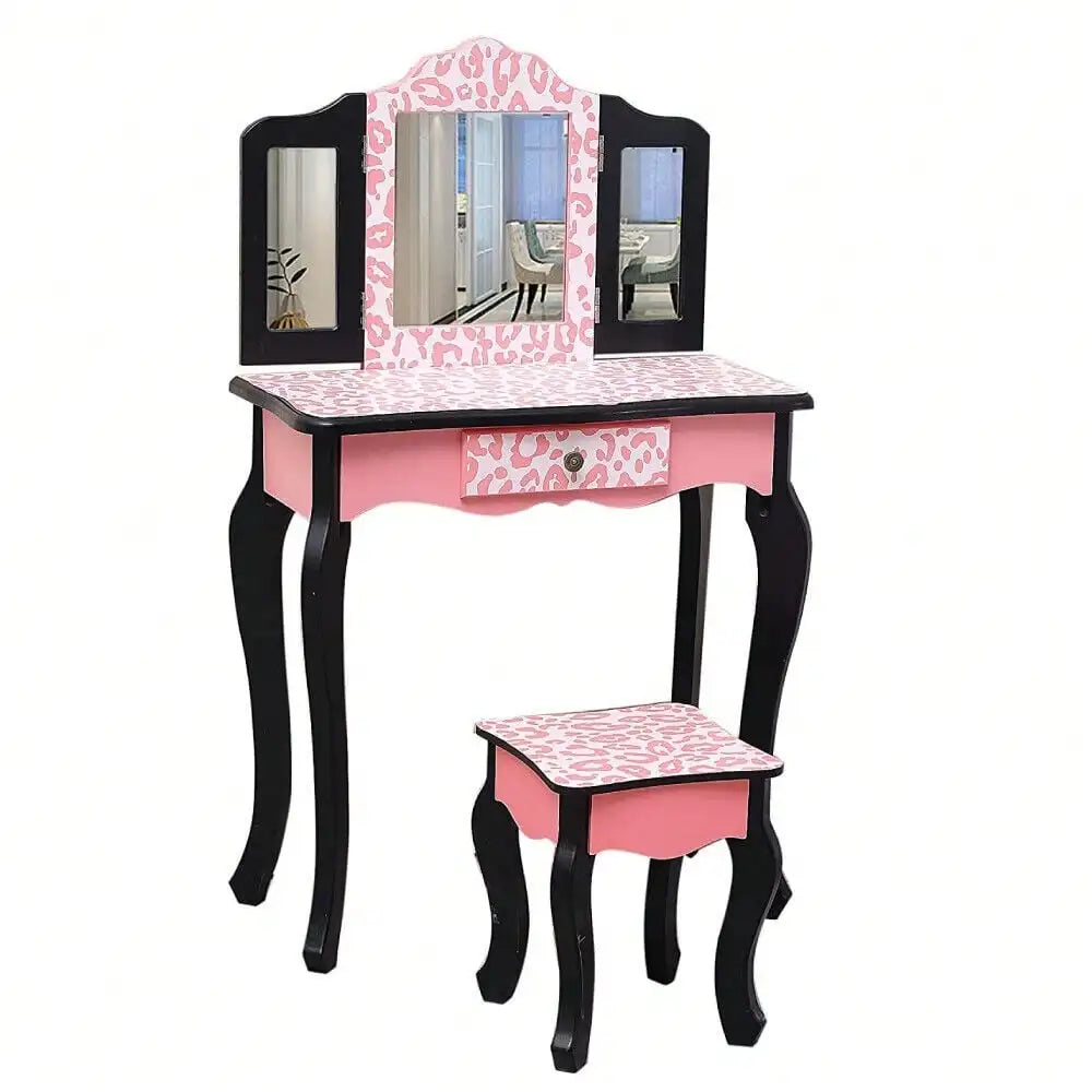 Pretend Play Vanity Table Set with Mirror Kids Makeup Dressing Gift