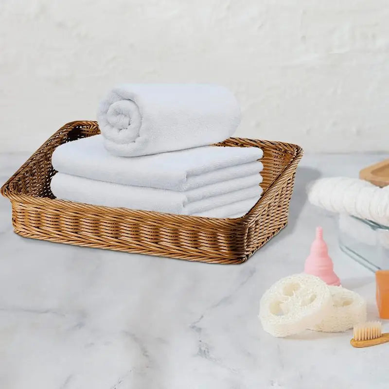 Rectangular Rattan Serving Tray Wicker Storage Basket With Handles