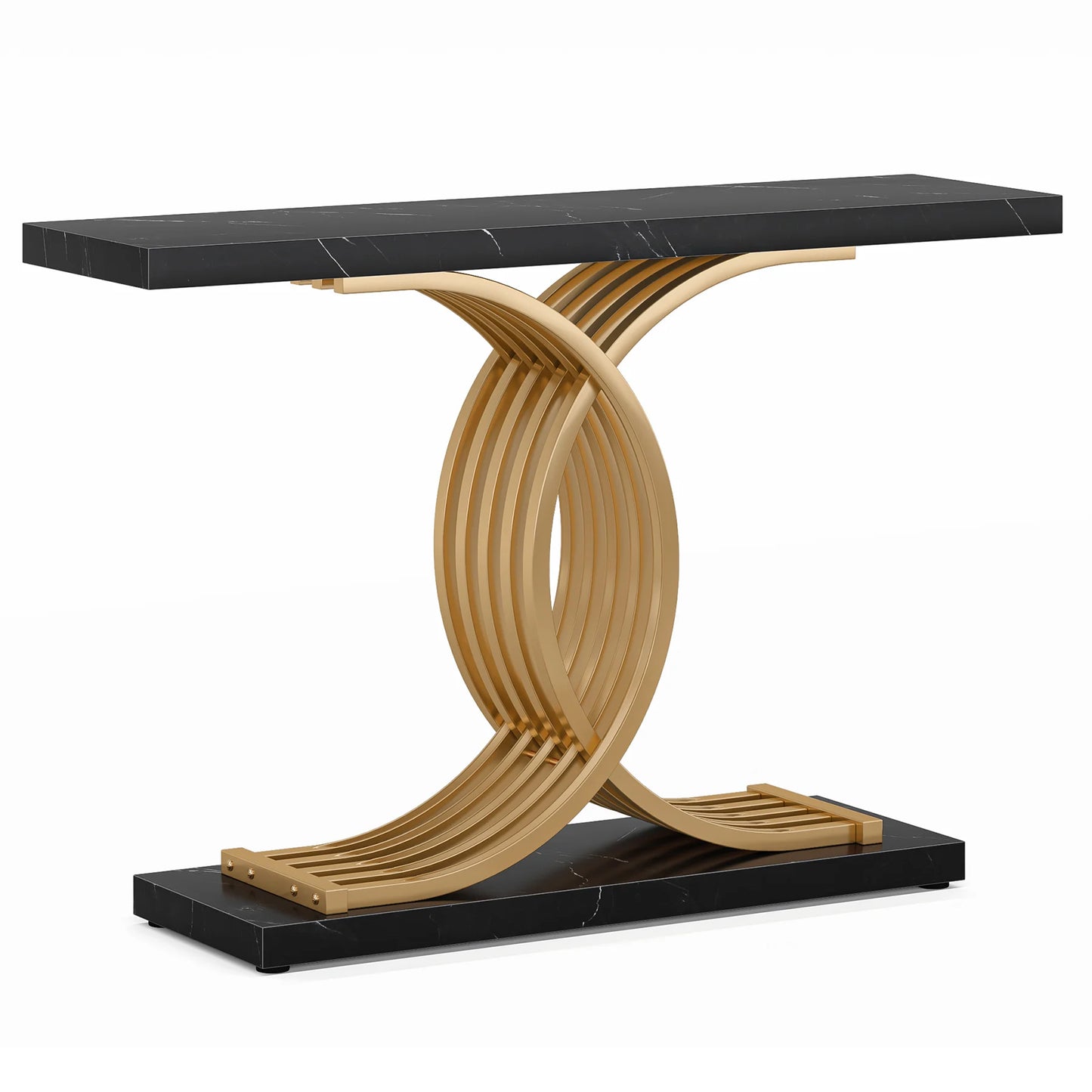 Ljustra Modern 39-Inch Console Table Faux Marble Gold Metal Legs
