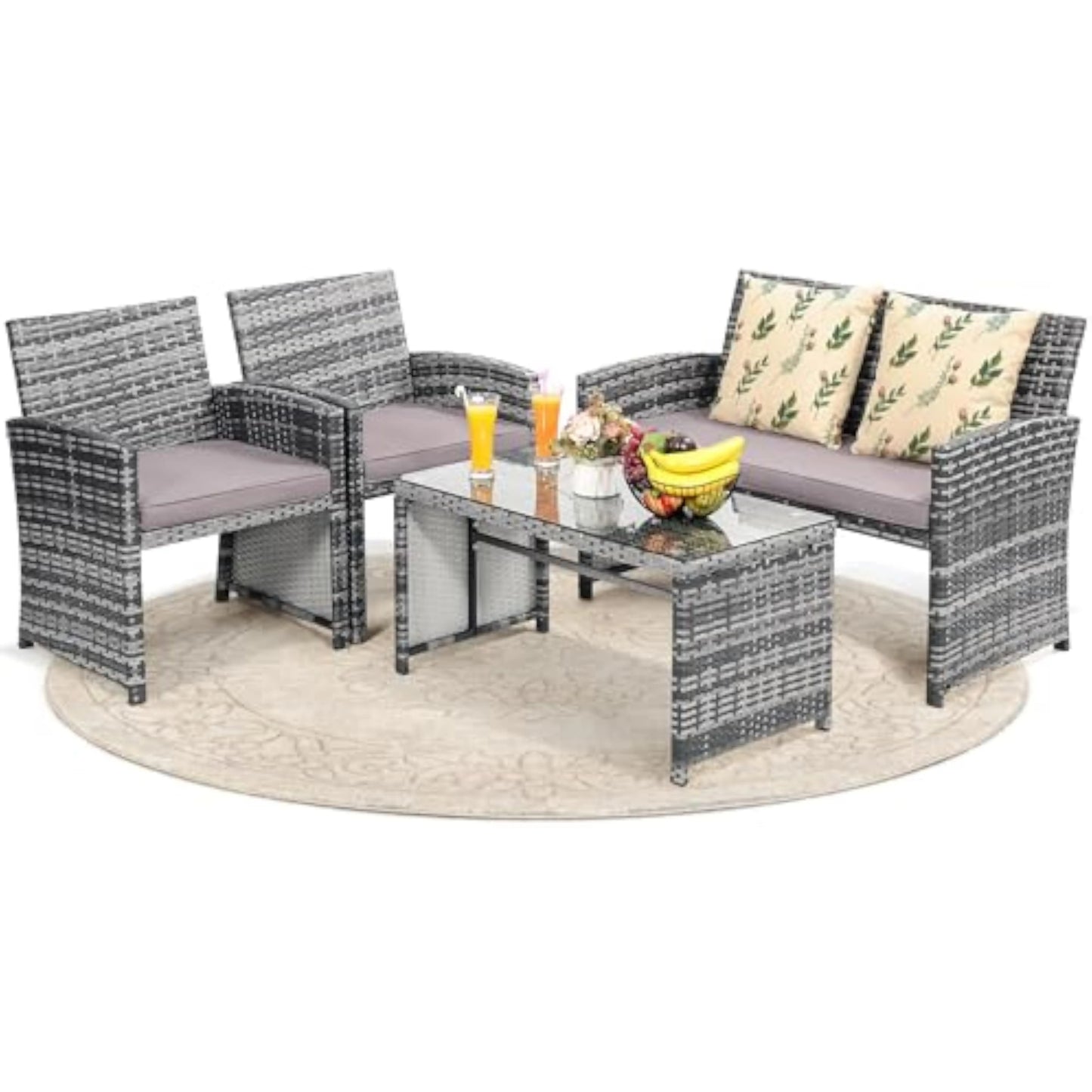**** Ljustra 4 Piece Patio Furniture Set Cushioned Sofa Coffee Table Outdoor