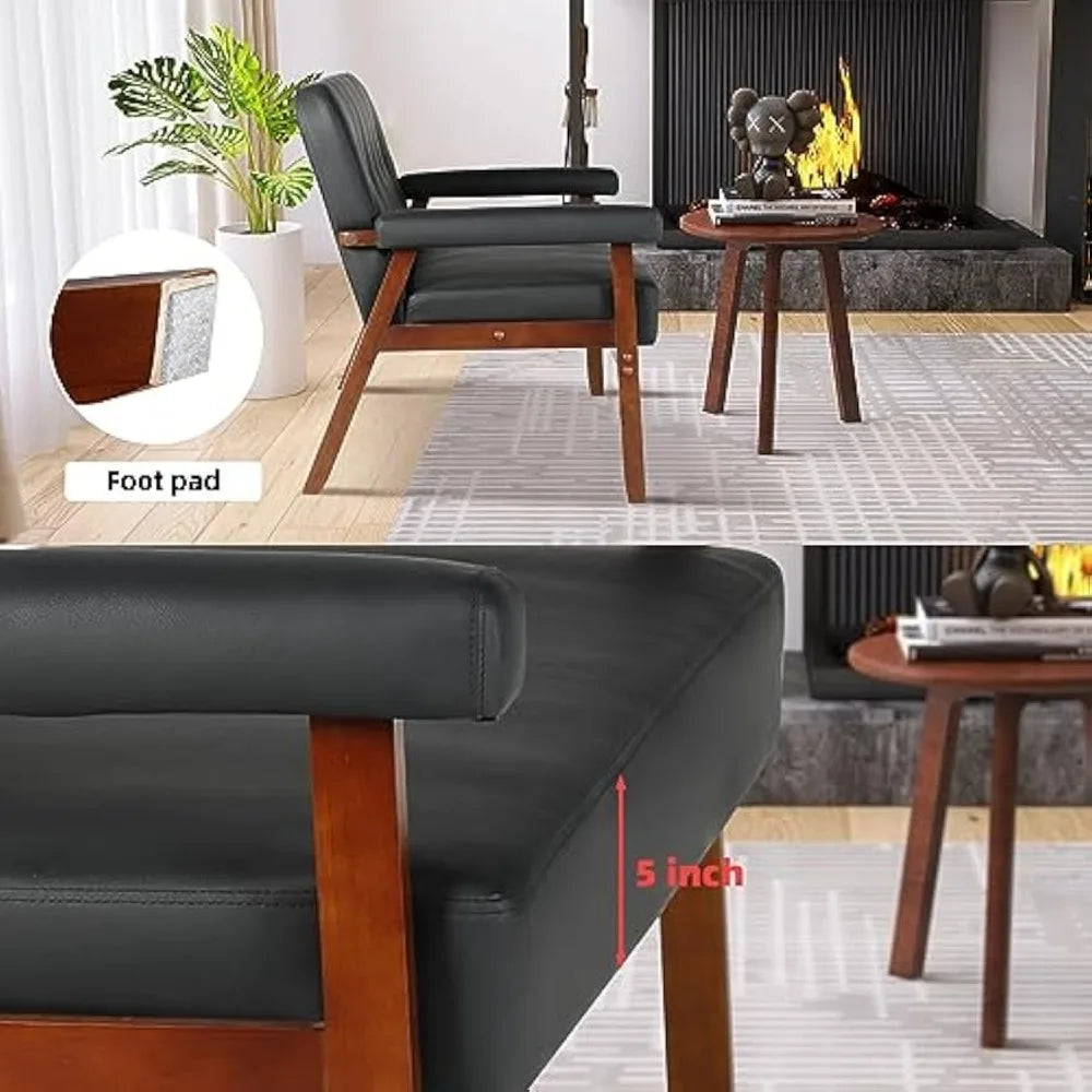 Black Faux Leather Loveseat Small Office Couch Mid Century Modern Sofa