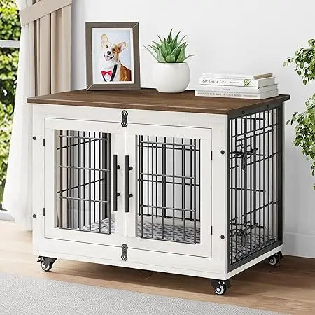 Ljustra Dog Crate Furniture with Cushion Set of 2 Large Wooden Kennel