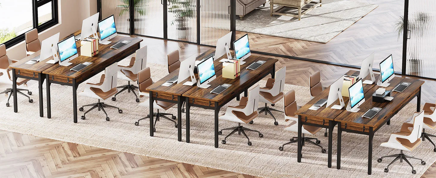Ljustra 200cm Computer Desk Double Long Office Table with 2 Drawers