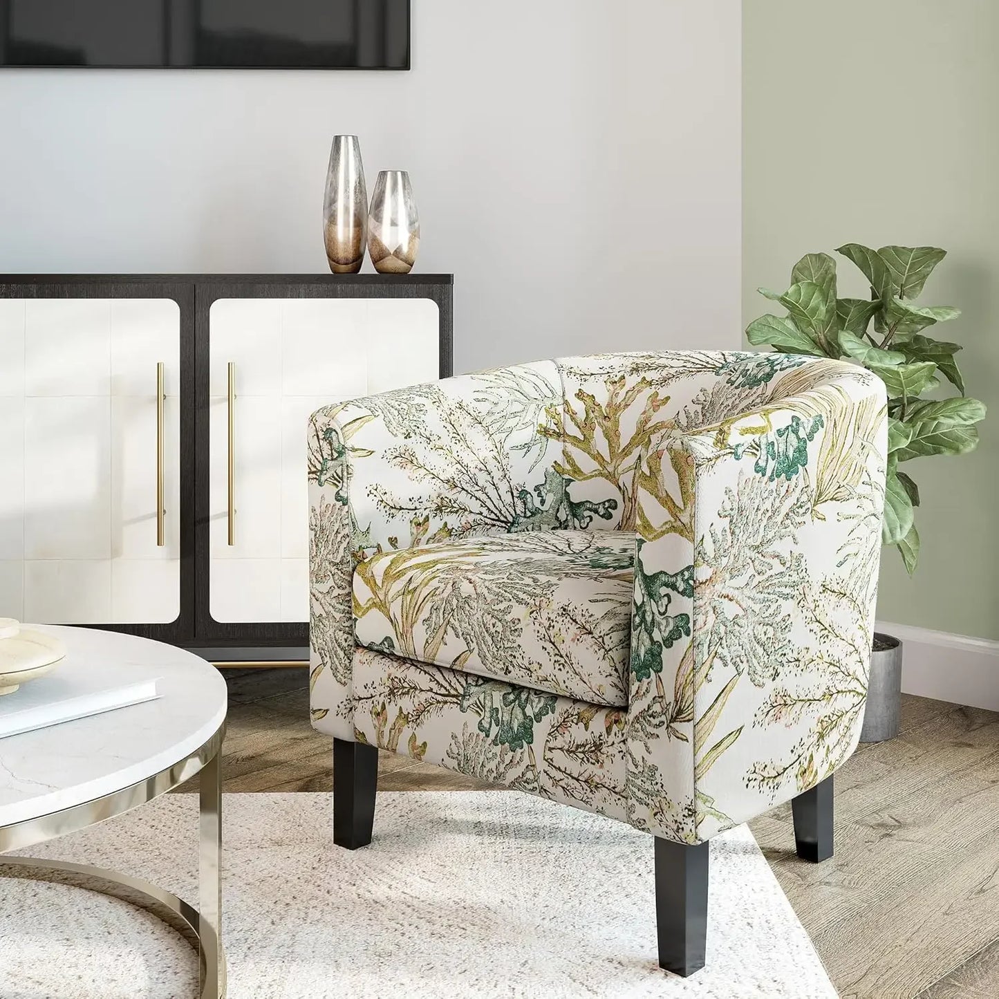 Living Room Barrel Accent Chair Cozy Upholstered Club Tub Chair