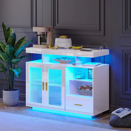 Modern LED Sideboard Buffet Cabinet with Charging Station 39.4 Inch