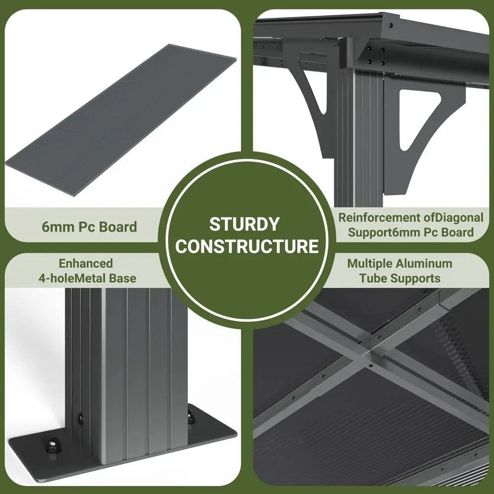 10x14 FT Wall Mounted Gazebo Aluminum Pergola Outdoor Shade Clearance