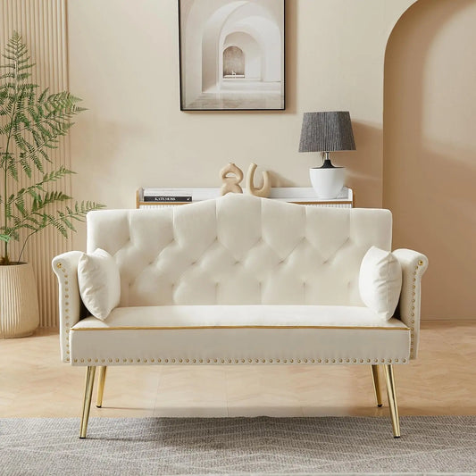 55 Inch Modern Velvet Loveseat Sofa with Gold Legs and Side Pockets