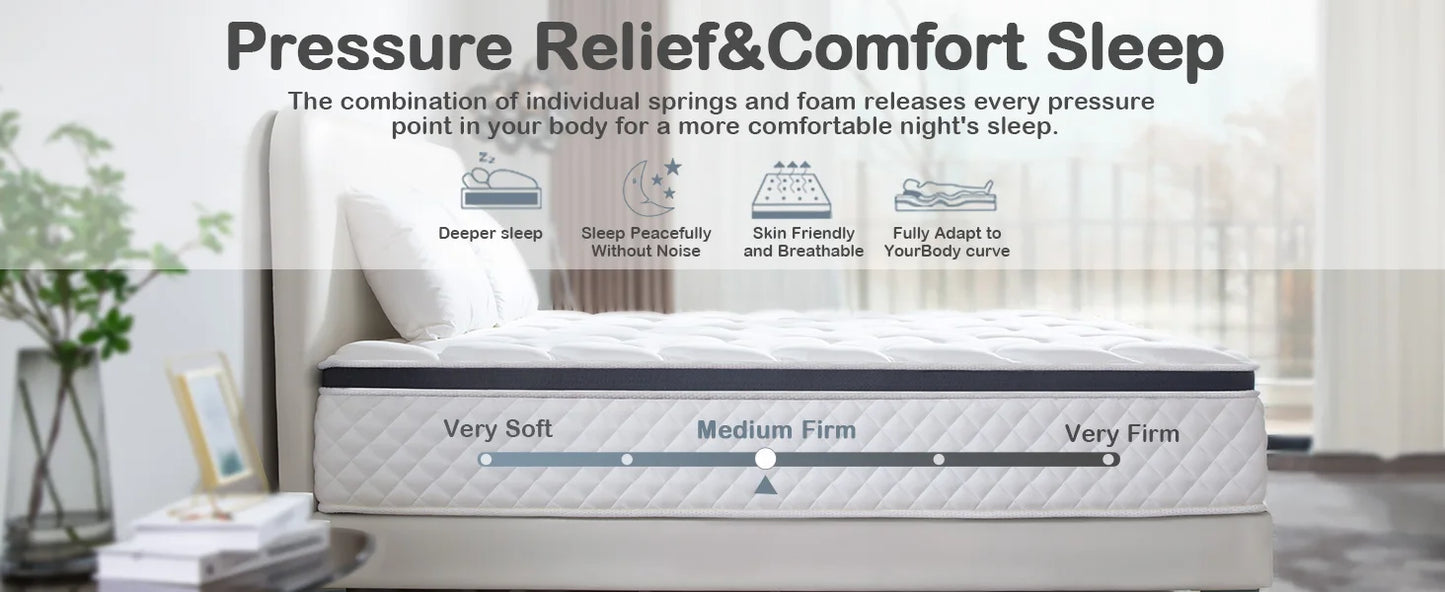 Ljustra 12 Inch Queen Size Gel Memory Foam Hybrid Mattress in a Box