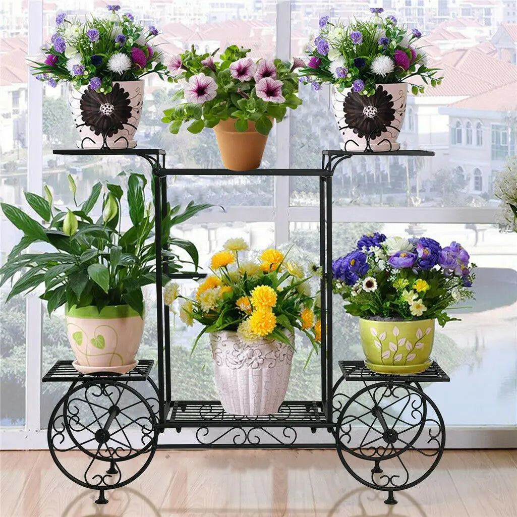 Large Metal 6 Tier Plant Stand Indoor Outdoor Garden Cart Display Rack