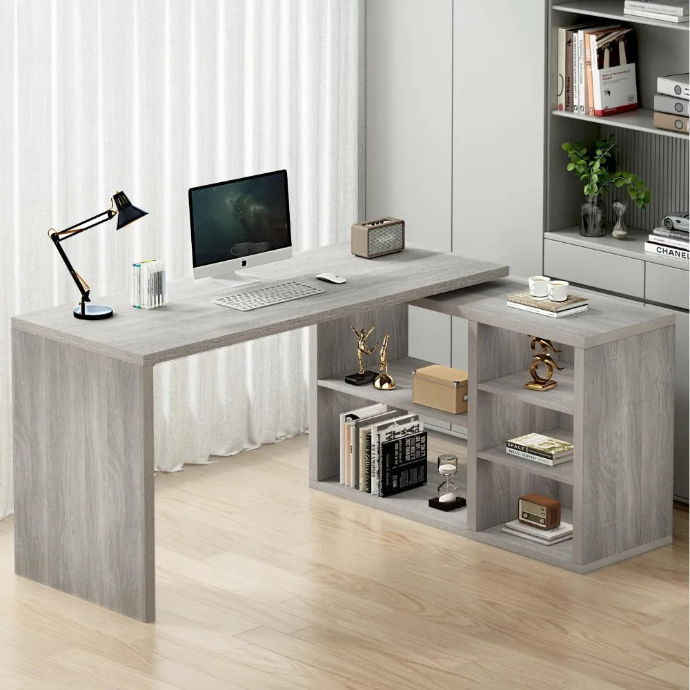 L Shaped Corner Desk with Storage Reversible Computer Desk