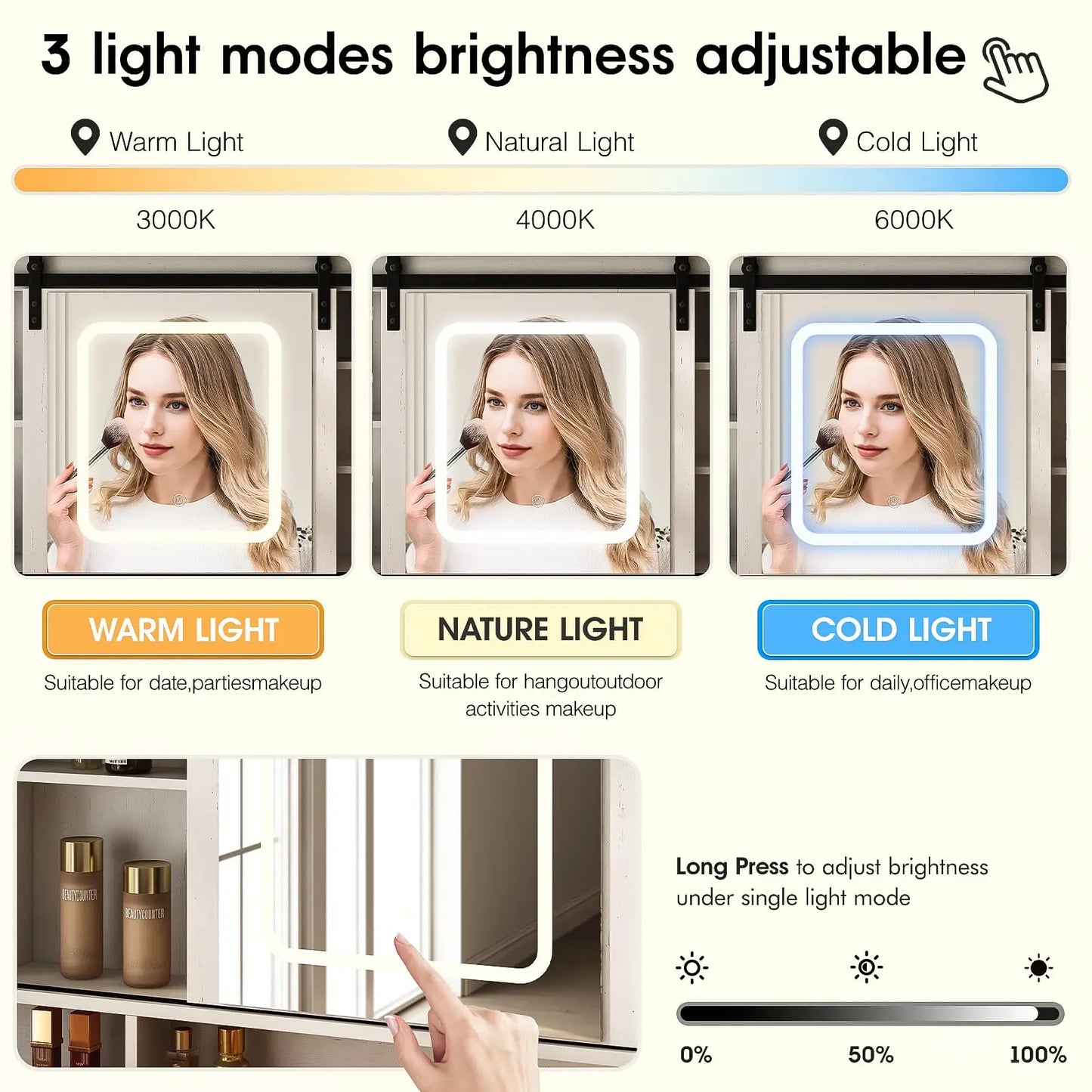 Ljustra Vanity Makeup Desk with Sliding Mirror and LED Lights