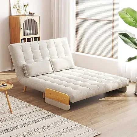 Convertible Sleeper Chair Bed 3-in-1 Futon Sofa w/ Arms & Pillow Linen Couch