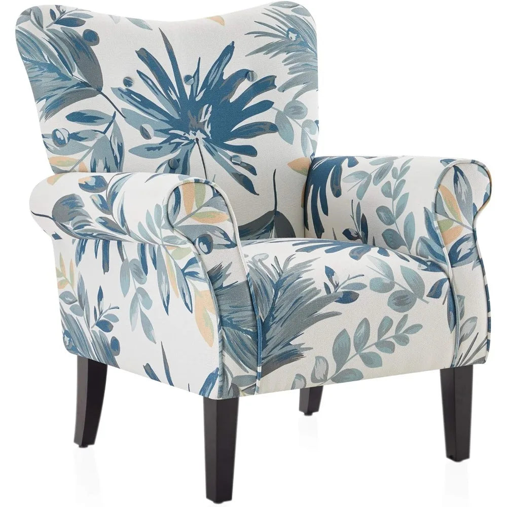 Modern Wingback Accent Chair High Back Floral Upholstered Armchair