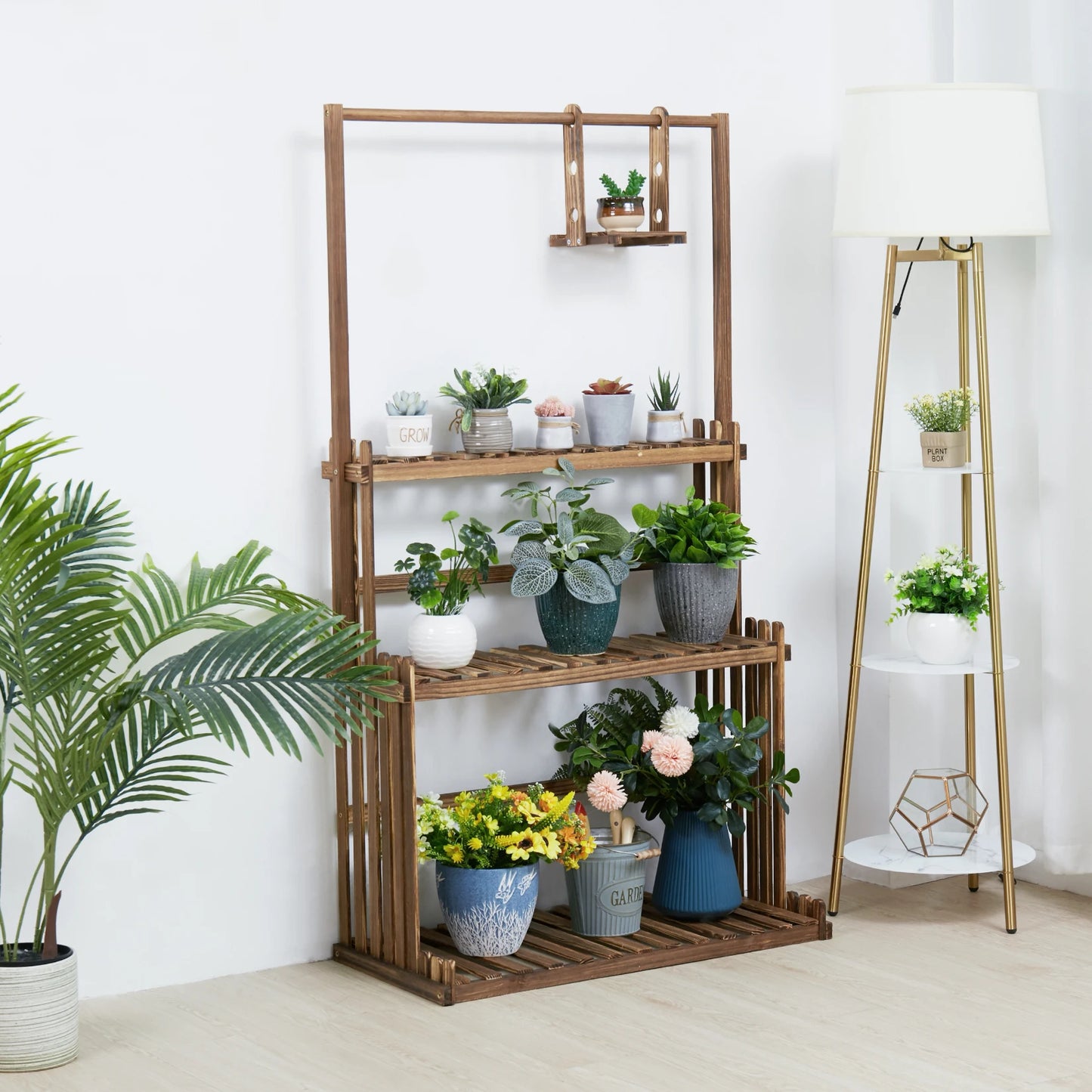 Heavy Duty Wood Plant Stand Indoor Outdoor 3 Tier Hanging Rack