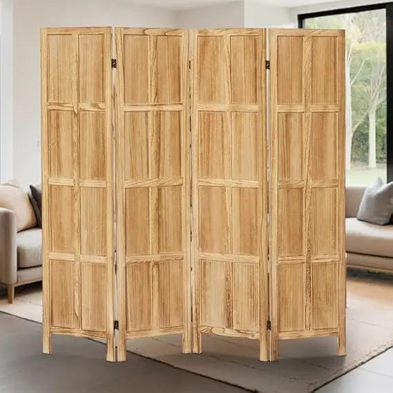 4 Panel Room Divider Freestanding Tung Wood Folding Privacy Screen