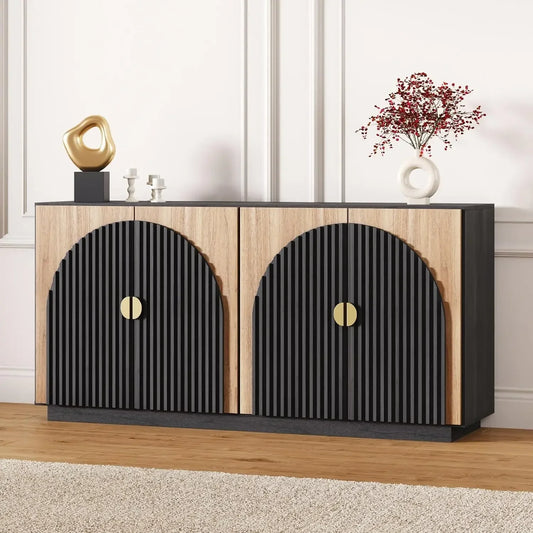 65 Inch Fluted Buffet Cabinet Sideboard Storage Console Table Dining Room