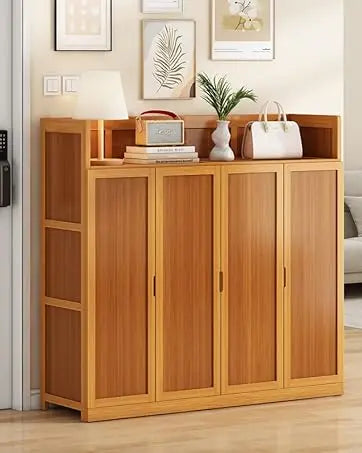 8 Tier Bamboo Shoe Storage Cabinet Freestanding Shoe Rack for Closet