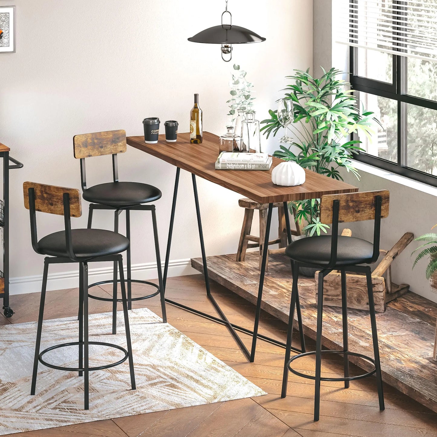 Ljustra Swivel Bar Stools Set of 2 PU Upholstered Kitchen Stools