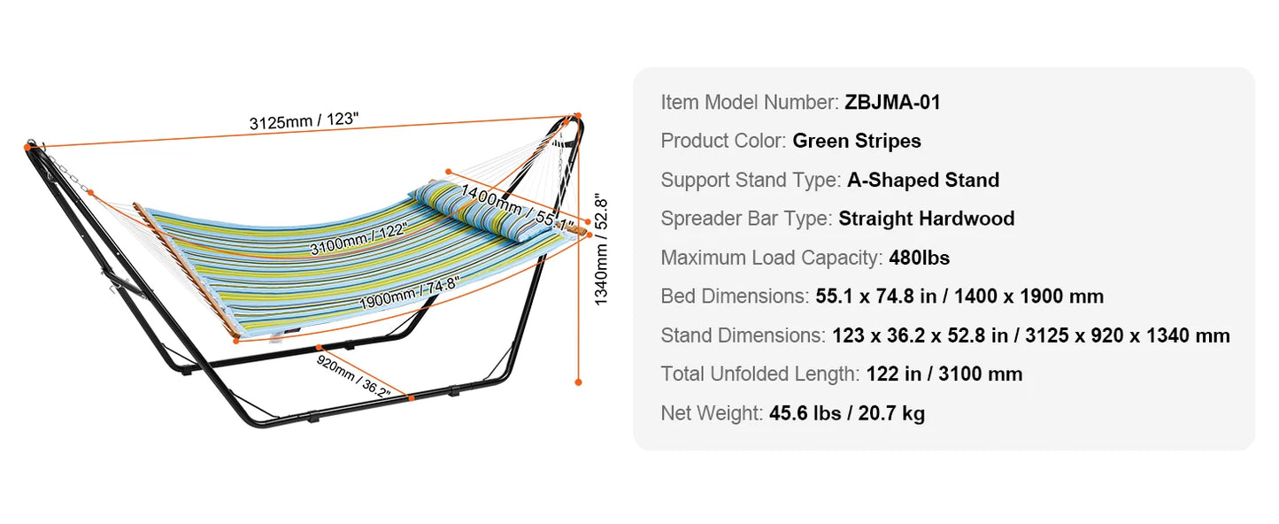 Ljustra Double Hammock with Stand Pillow Portable Outdoor Relaxation