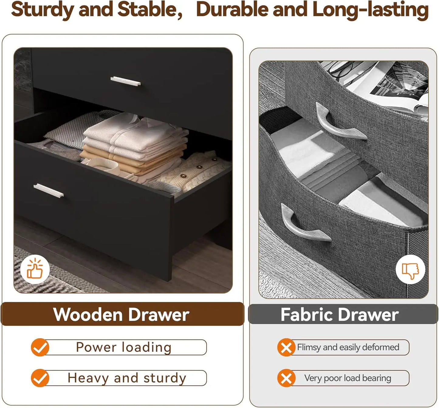 Dresser with Power Outlets 6 Drawer Storage Organizer Modern Chest of Drawers