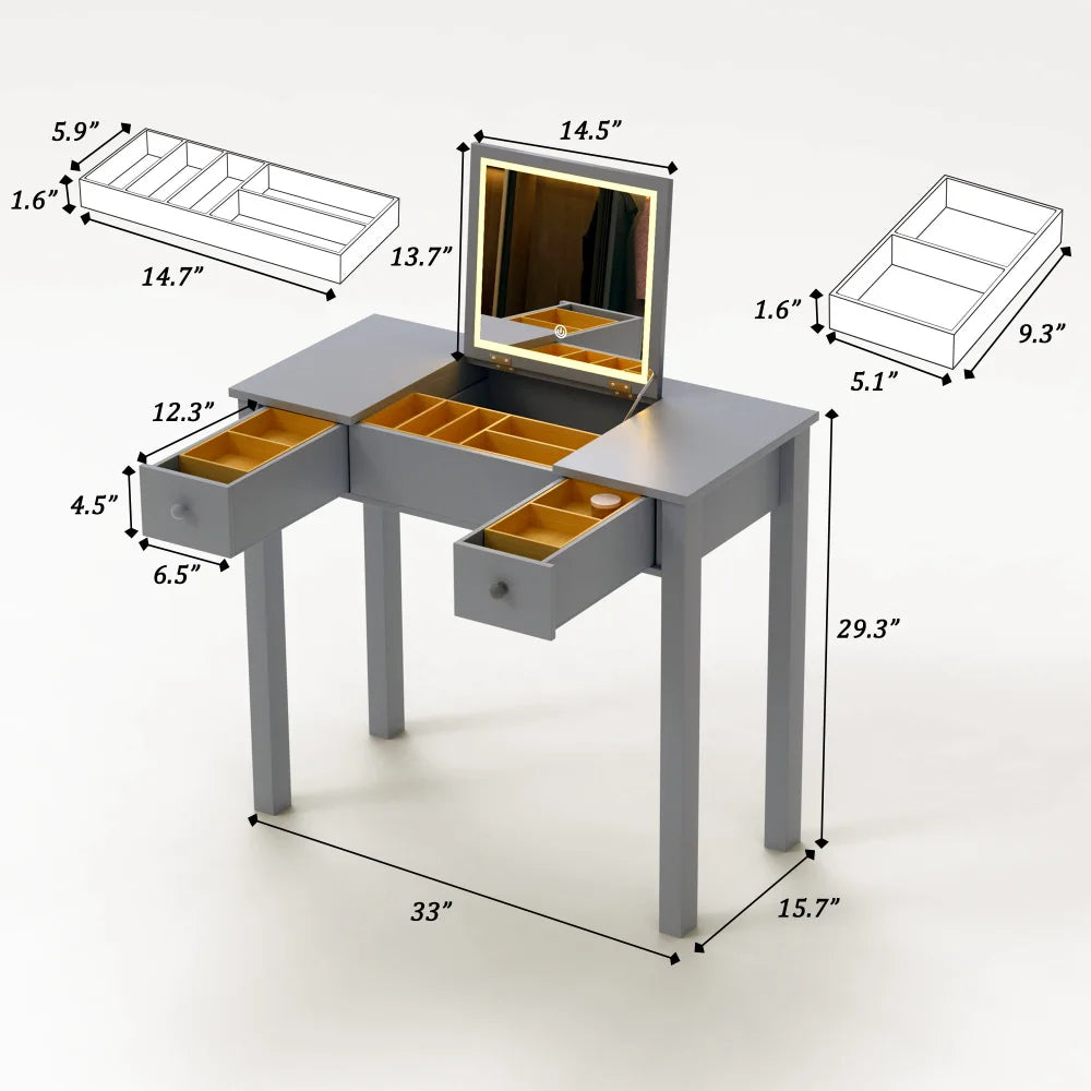 Elegant Black Vanity Table with LED Mirror and Jewelry Storage