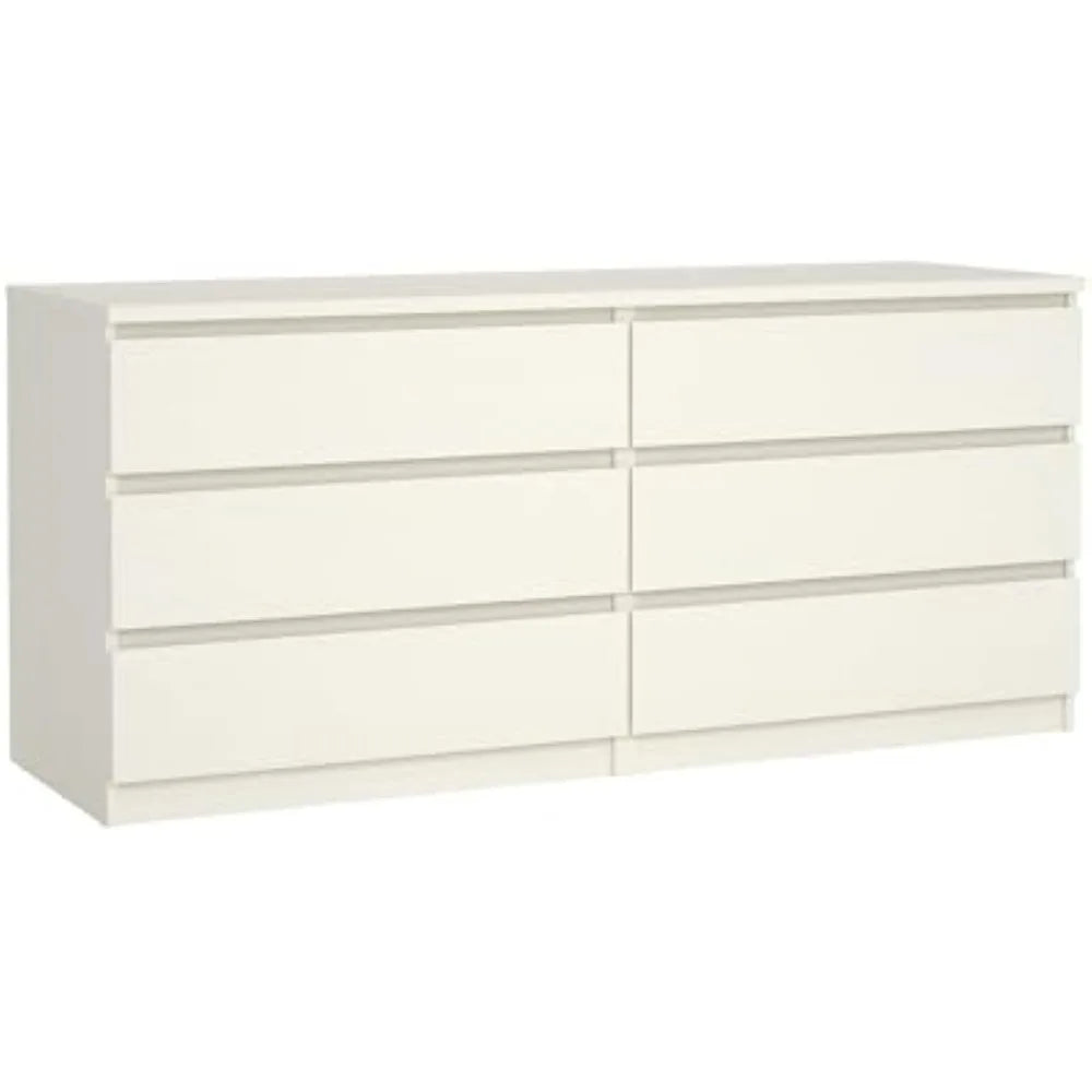 6 Drawer Double Dresser Contemporary Handle-free Bedroom Furniture