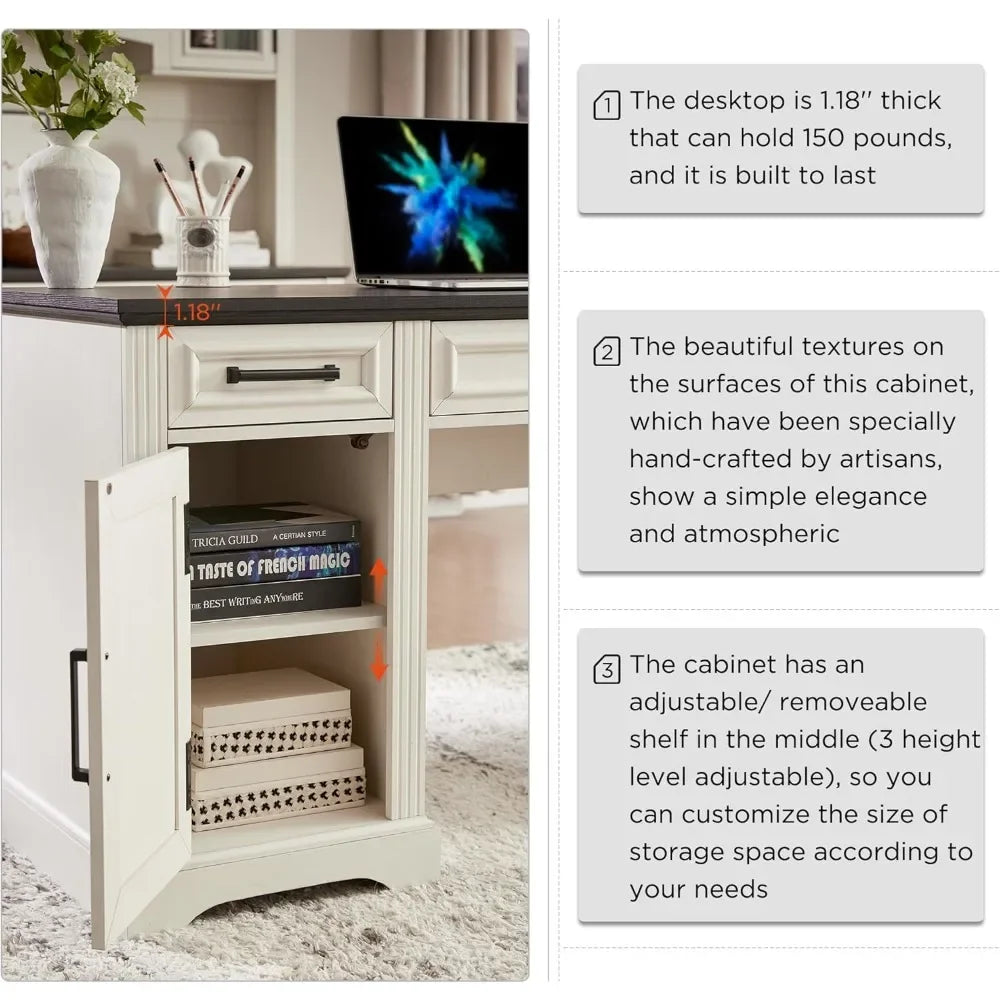 58 Inch Executive Desk Farmhouse Computer Desk with Storage Cabinet