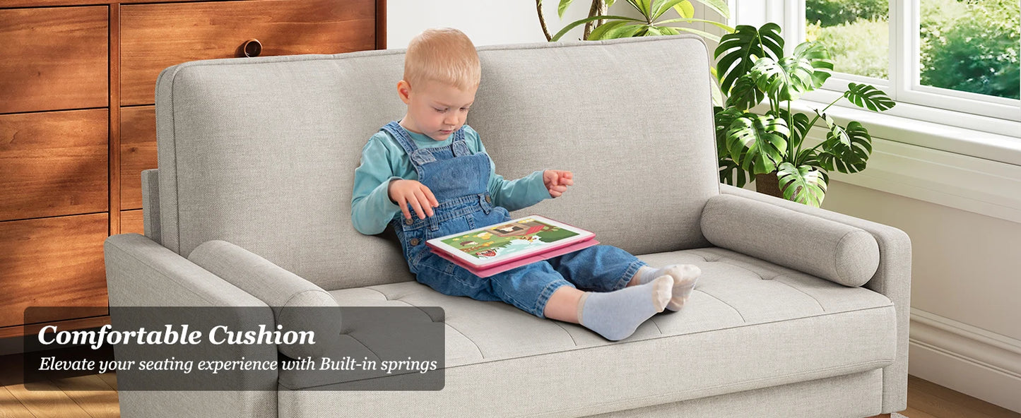 Modern 48" Linen Loveseat Sofa 2-Seater Couch with Pillow for Small Spaces Apartment