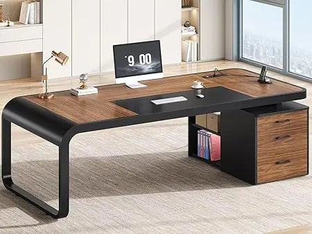 70.9" Executive Desk Large Computer Desk with Drawers and File Cabinet