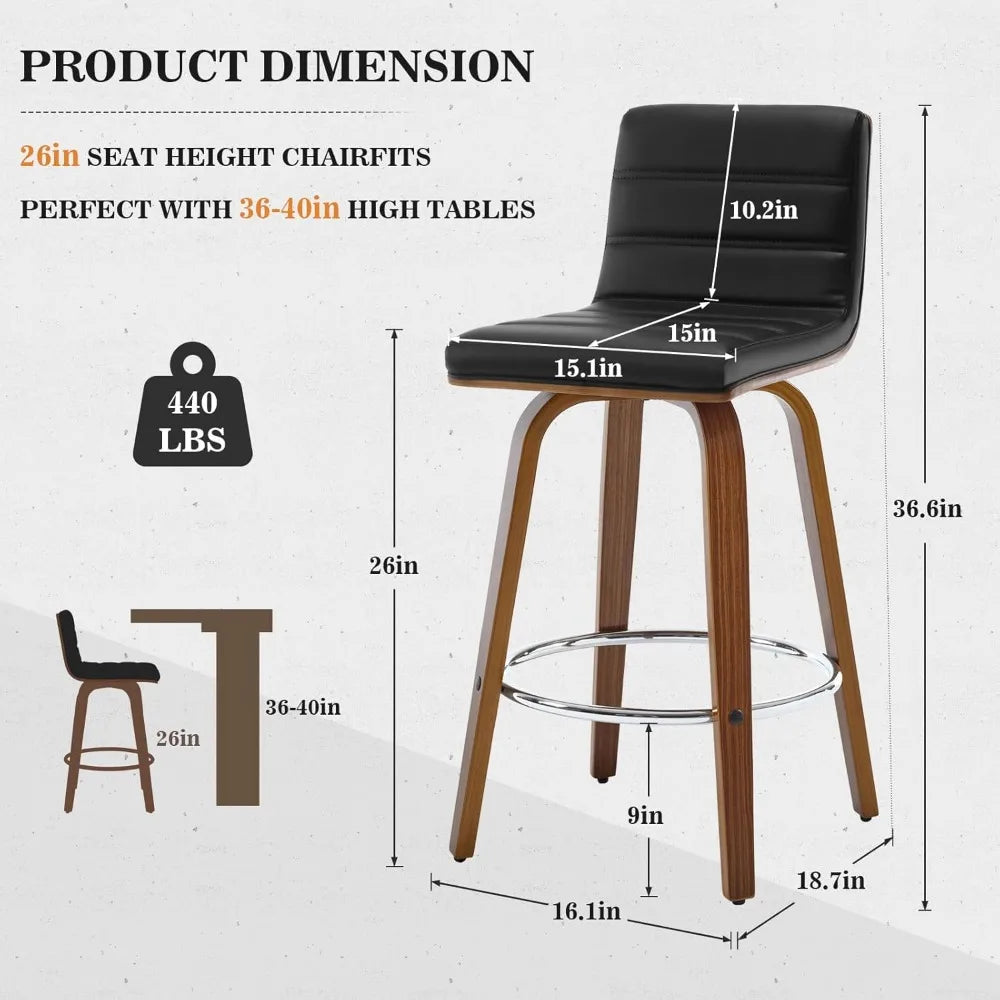 Bar Stools 26 Inch Set of 4 Swivel PU Leather Modern Counter Stools