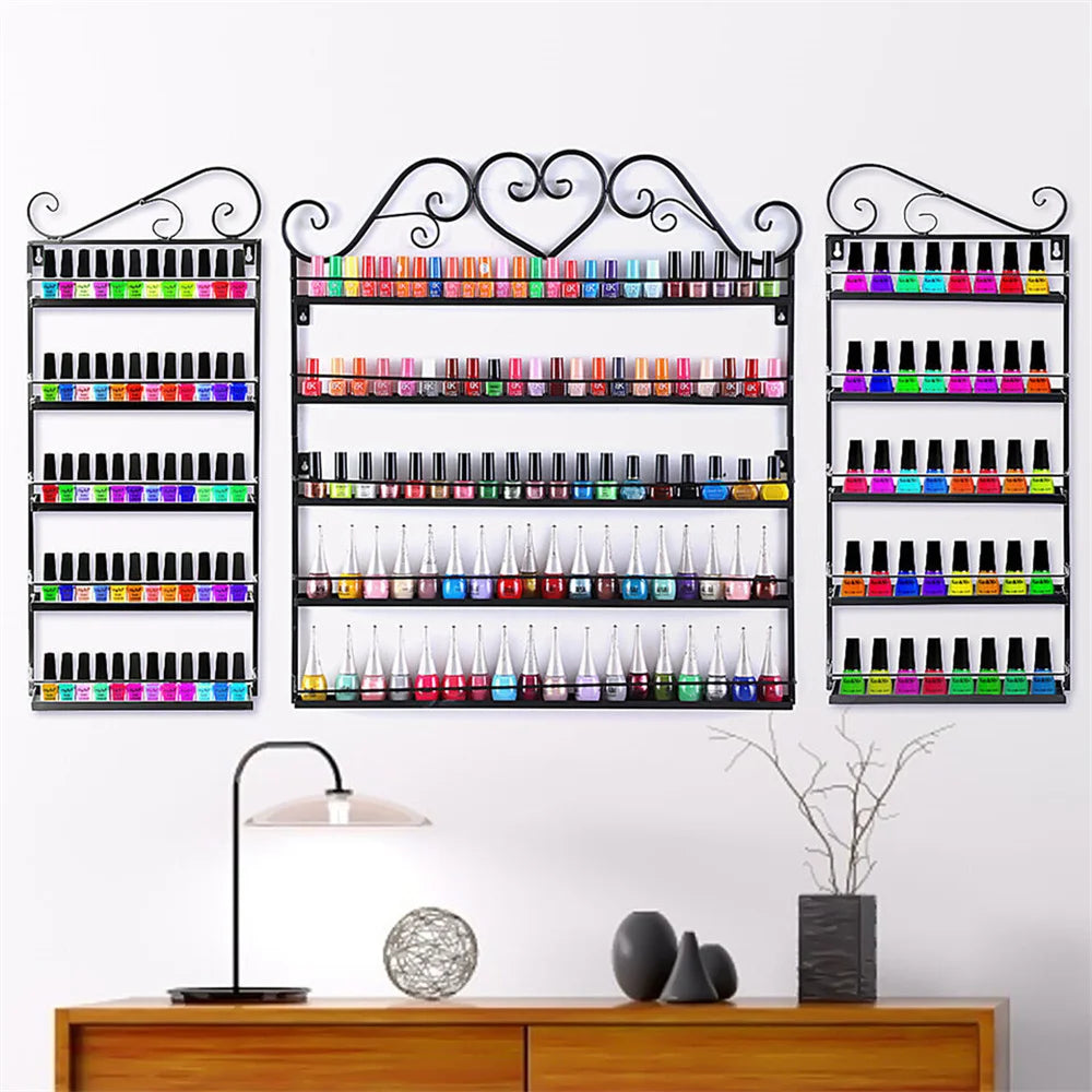 5 Tier Wall Mounted Metal Nail Polish Rack Essential Oil Organizer Shelf