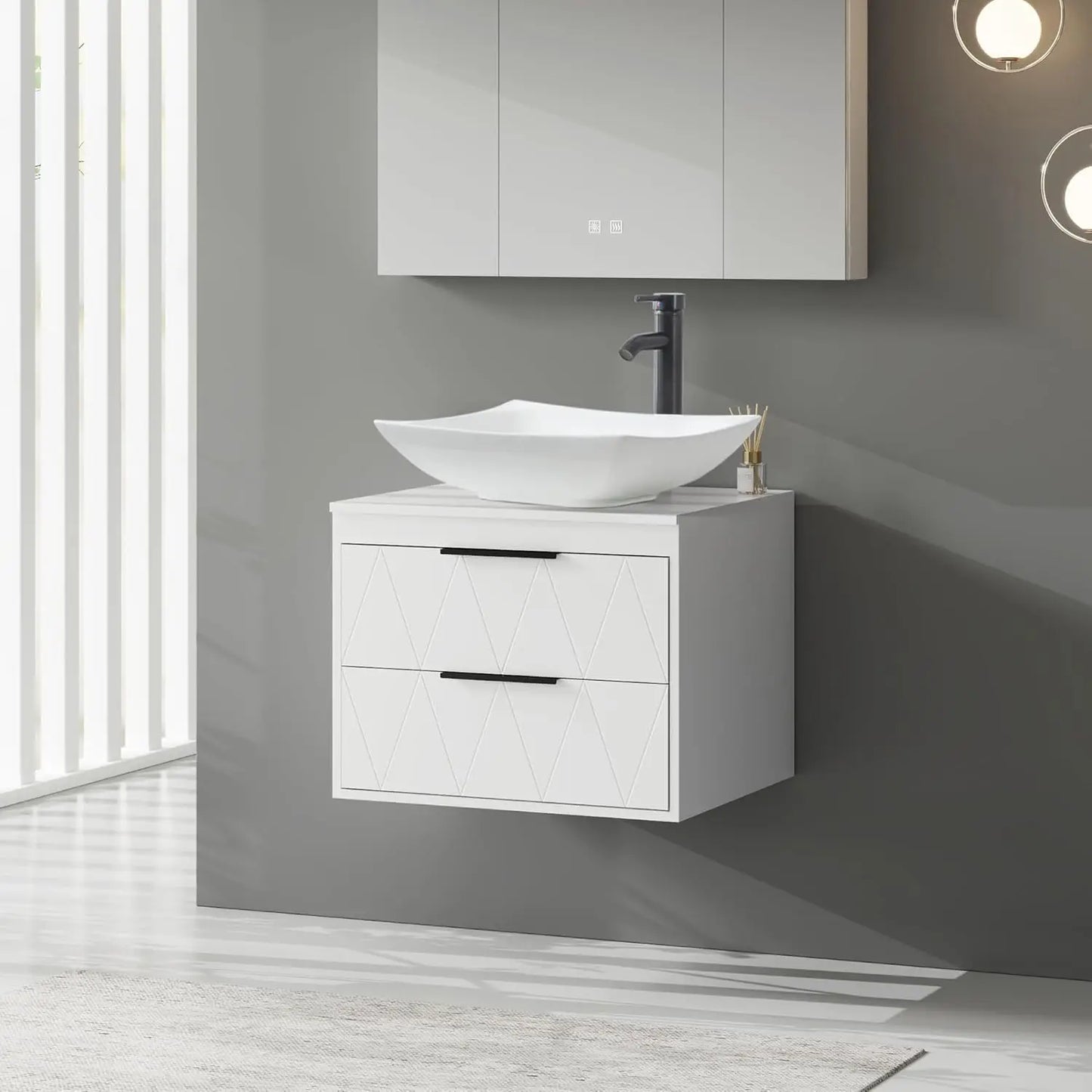 24 Inch Bathroom Vanity Wall Mounted Cabinet with Sink and Storage