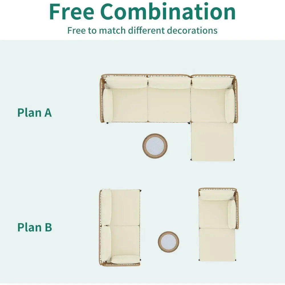 Ljustra 3 Piece Outdoor Wicker Conversation Sectional Sofa Set for Patio