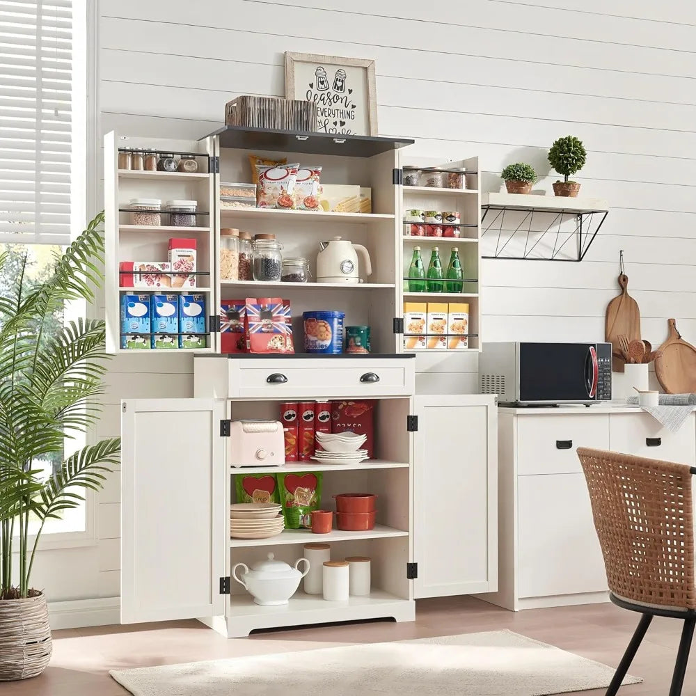 72 Inch High Kitchen Sideboard with Barn Doors Adjustable Shelves Storage