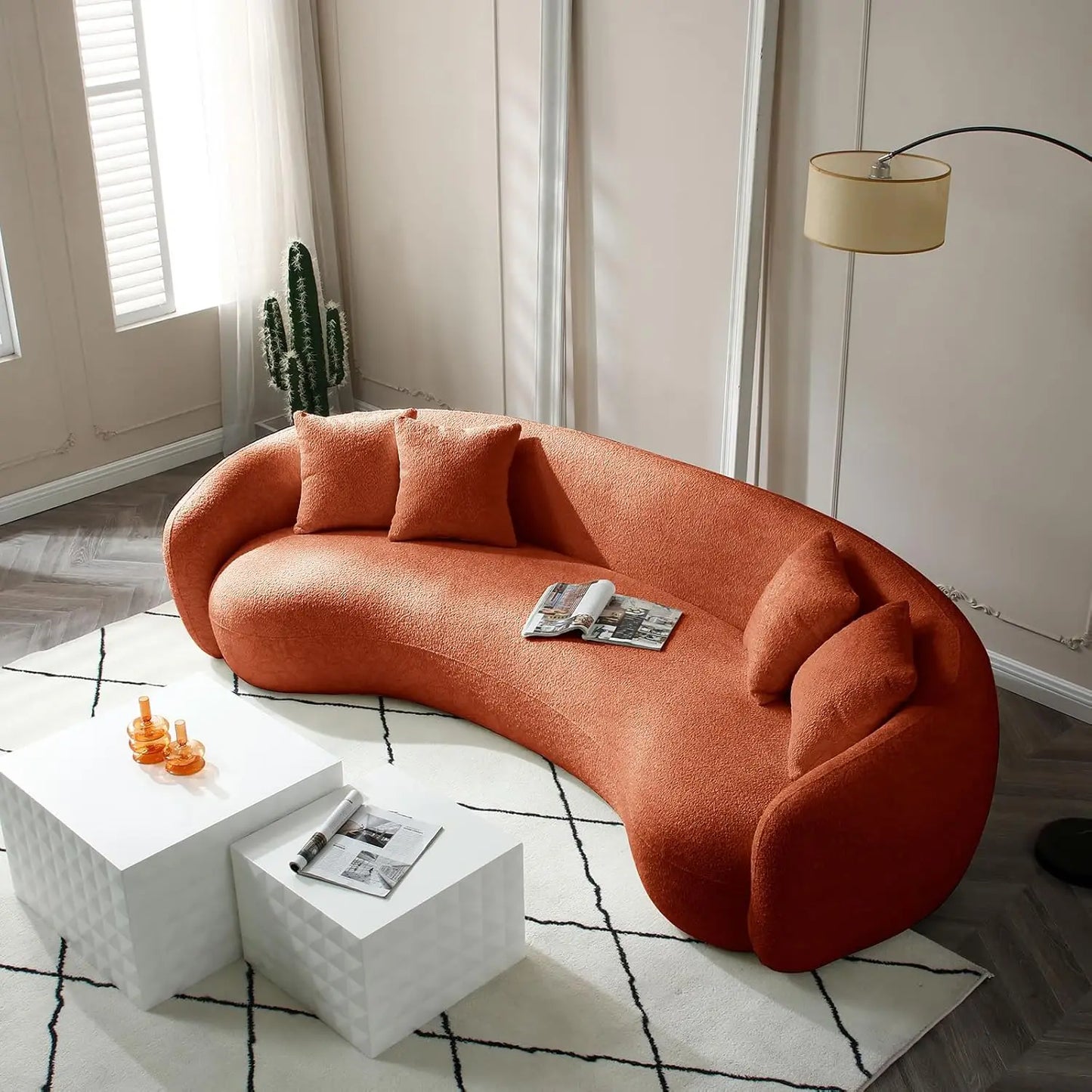 Ljustra 5-Seater Half Moon Sofa, Modern Minimalist Teddy Velvet Oversized Lounge, Blue