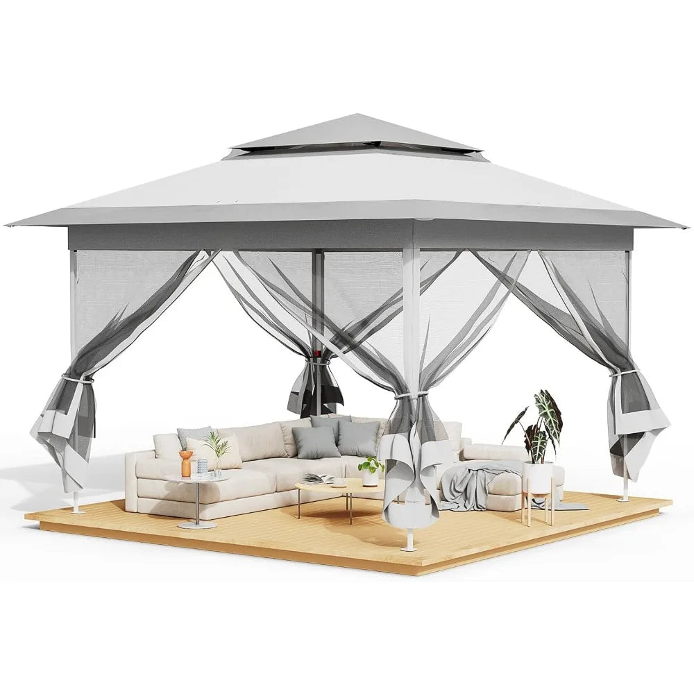 11x11 Gazebo Pop Up Outdoor Canopy Tent with Mesh Walls and Bag
