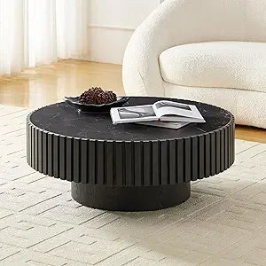 Modern Round Coffee Table Solid Wood Grey 31.5 Inch for Living Room