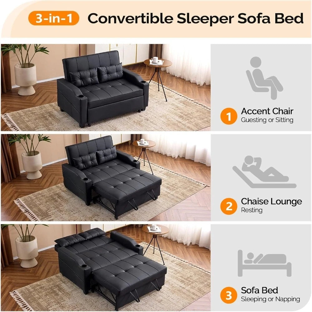 Ljustra Convertible Loveseat Sleeper Sofa Bed with USB Ports and Cup Holders