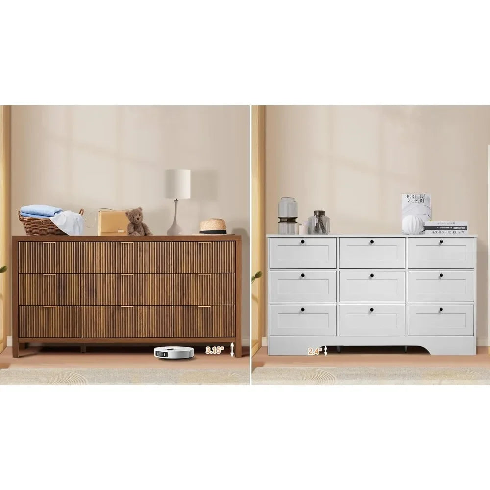 Mid Century Modern 9 Drawer Dresser Storage Cabinet for Bedroom Living Room