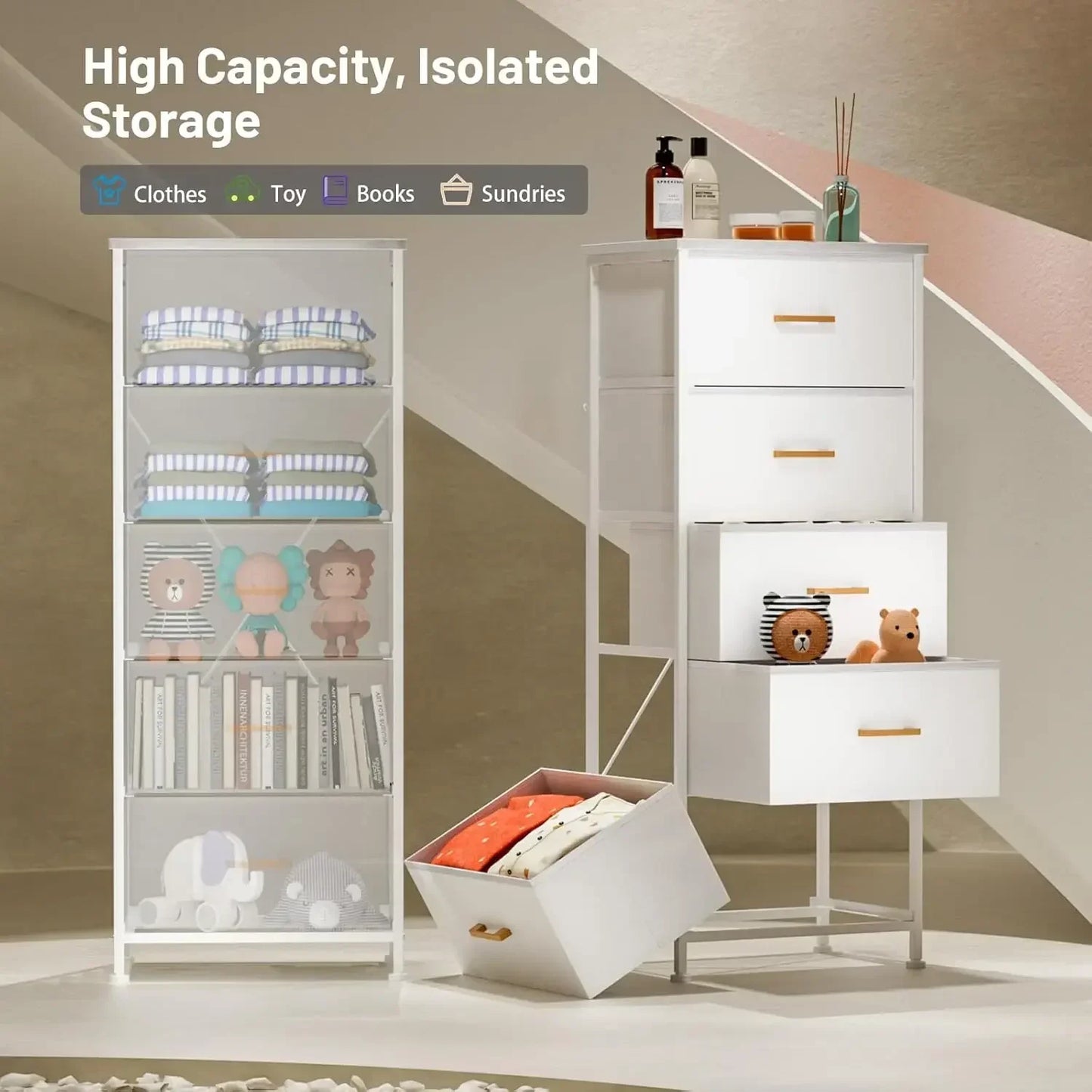 Tall Dresser 5 Drawers Storage Organizer Modern Furniture for Bedroom