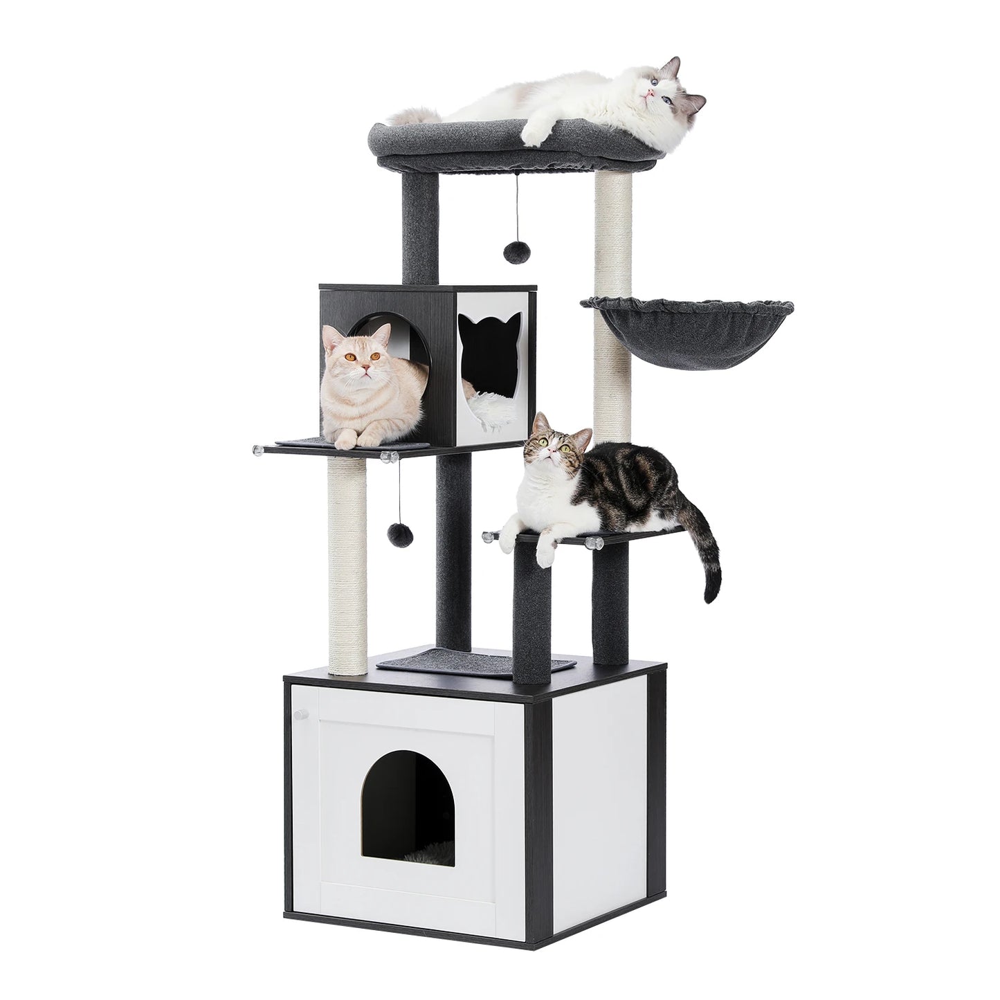 Multi-Level Cat Tree Indoor Wood Tower with Hammock Scratching Posts