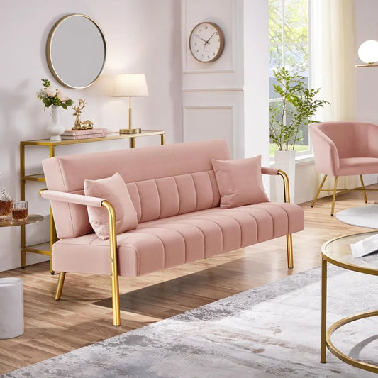 Ljustra 56.5" Luxurious Velvet Sofa with Gold-Tone Metal Arms and Legs