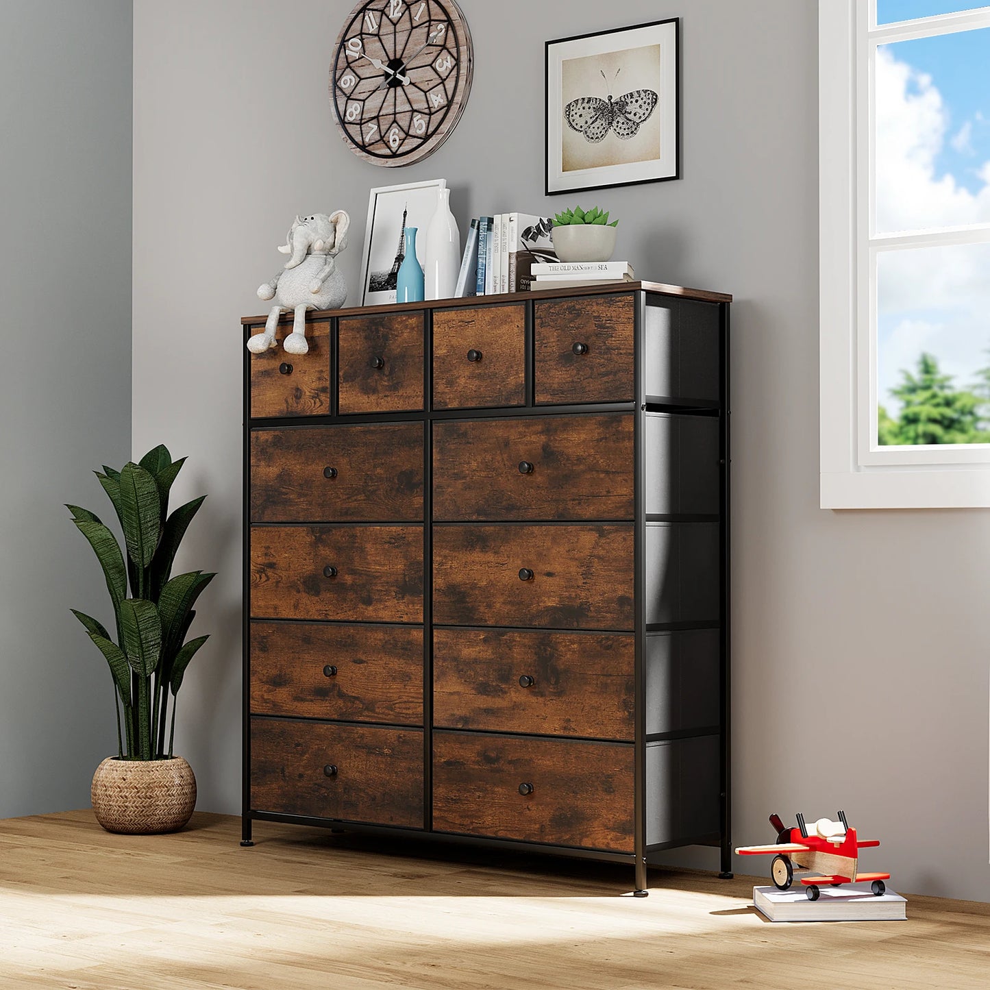 **** Chest of Drawers Fabric Storage 8/12 Drawers Wooden Top Metal Frame